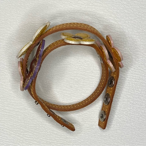 Louis Vuitton Multicolor Vernis Fleur Vachetta Leather Strap Bracelet Authentic - Picture 10 of 13